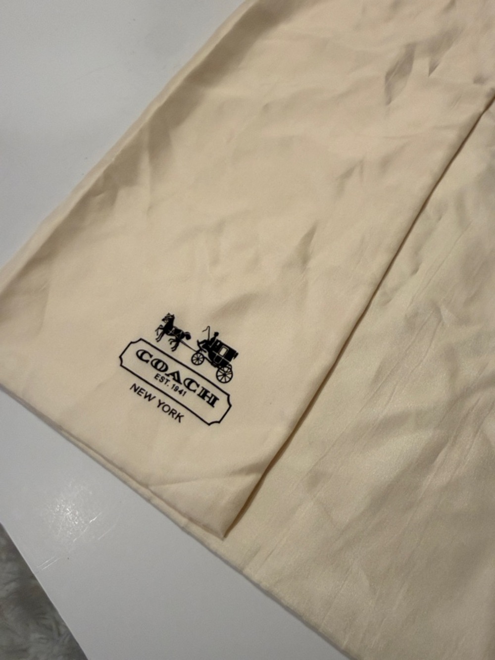 Coach Cream Drawstring Dust Bag with Black Logo - Picture 2 of 3